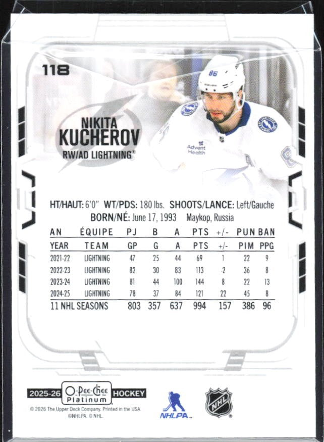 Nikita Kucherov 2025-26 O-Pee-Chee Platinum #118 – baksida