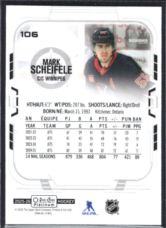 Mark Scheifele 2025-26 O-Pee-Chee Platinum #106 – baksida