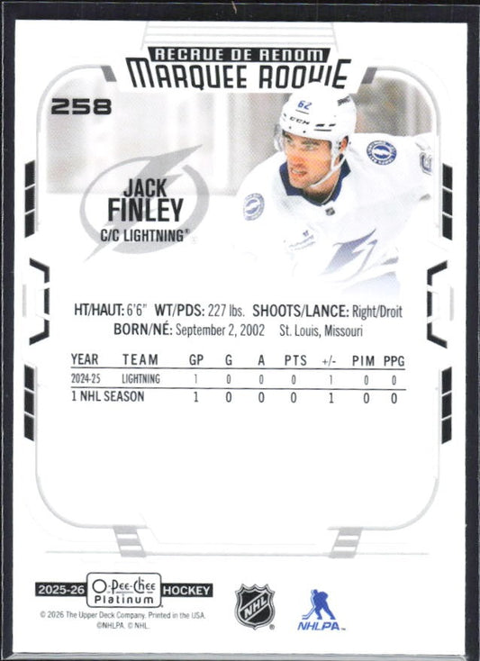 Jack Finley 2025-26 O-Pee-Chee Platinum Marquee Rookie #258 – baksida