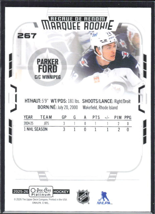 Parker Ford 2025-26 O-Pee-Chee Platinum Marquee Rookie #267 – baksida