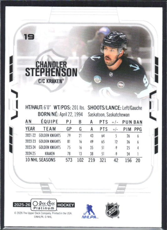 Chandler Stephenson 2025-26 O-Pee-Chee Platinum #19 – baksida