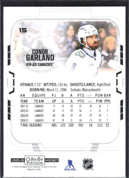 Conor Garland 2025-26 O-Pee-Chee Platinum #15 – baksida