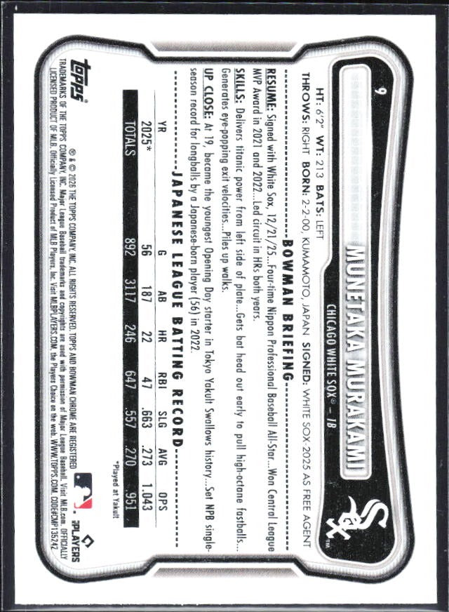 Munetaka Murakami 2026 Bowman #9 – baksida