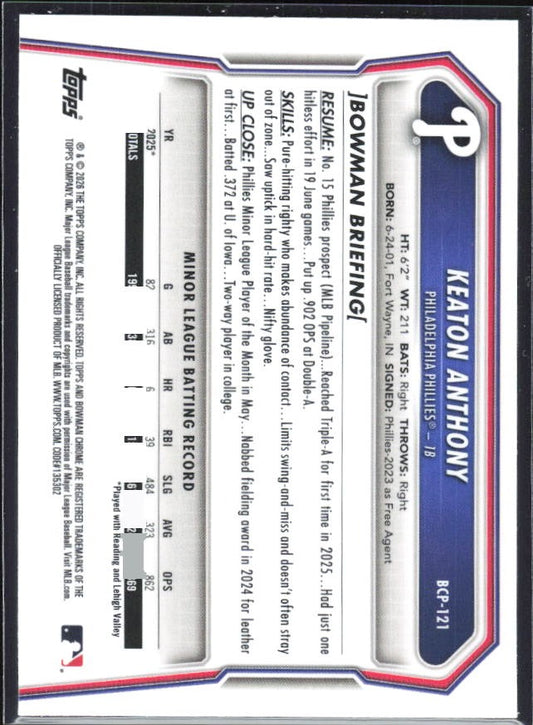 Keaton Anthony 2026 Bowman Chrome Prospects #BCP-121 – baksida