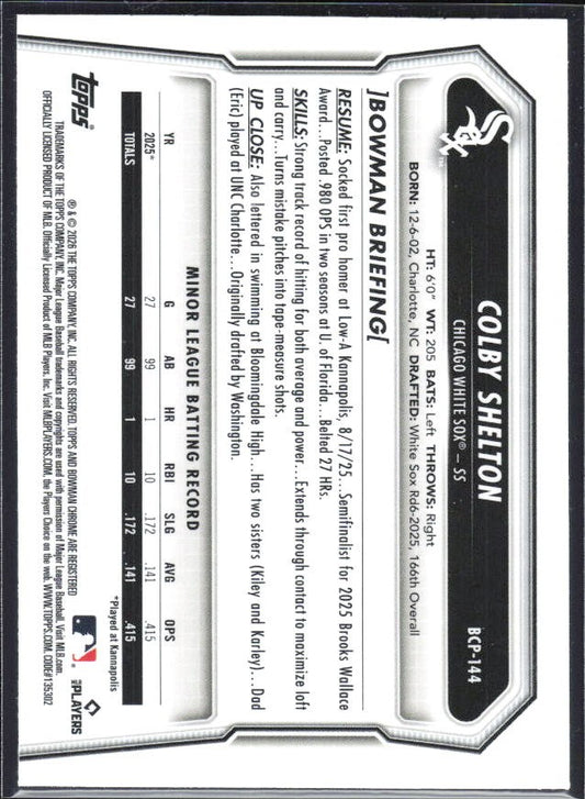 Colby Shelton 2026 Bowman Chrome Prospects #BCP-144 – baksida