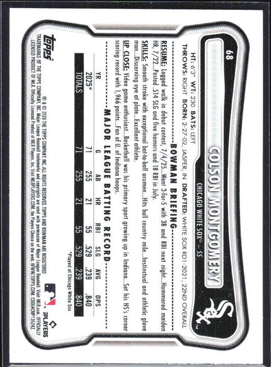 Colson Montgomery 2026 Bowman #68 – baksida