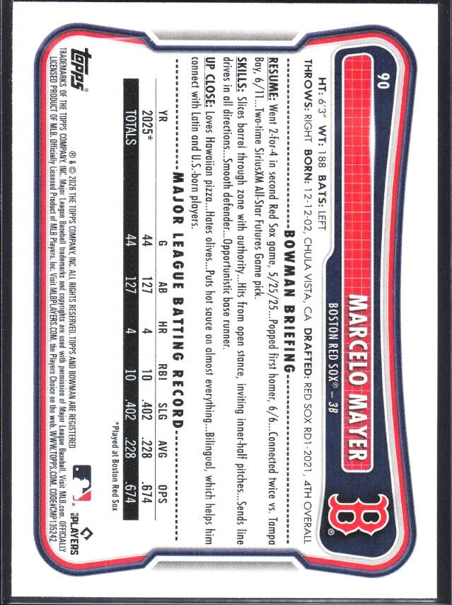 Marcelo Mayer 2026 Bowman #90 – baksida