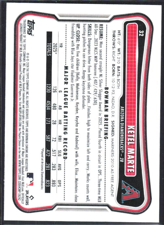 Ketel Marte 2026 Bowman #32 – baksida