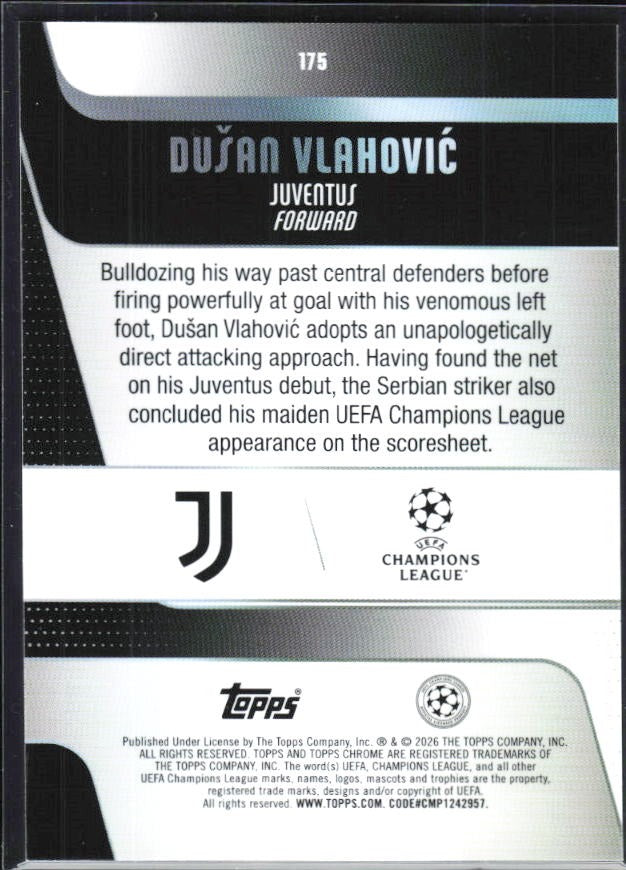 Dušan Vlahović 2025-26 Topps Chrome UCC #175 – baksida