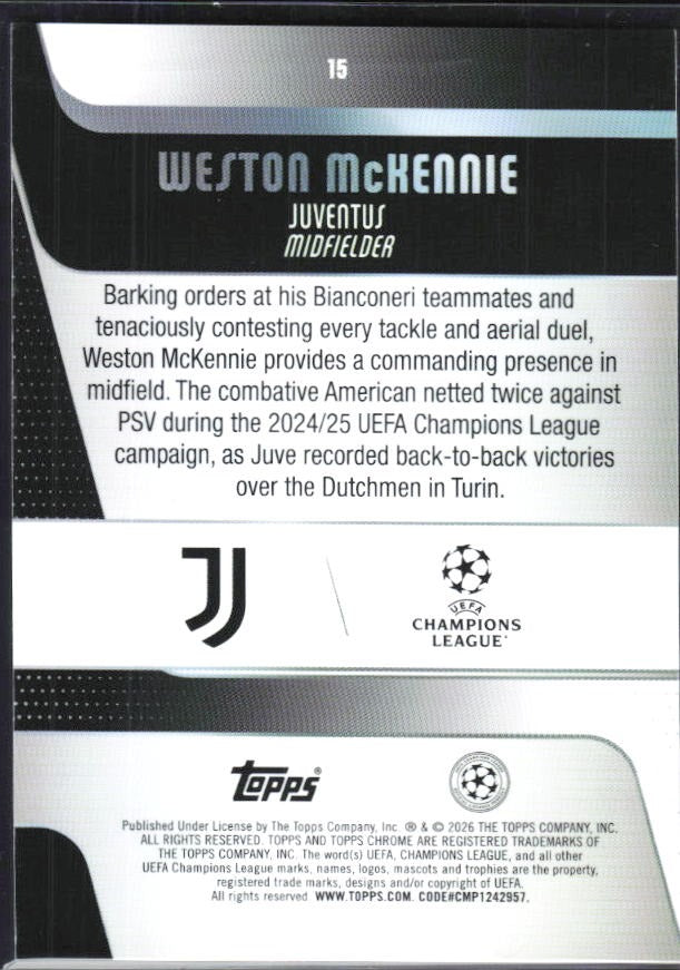 Weston McKennie 2025-26 Topps Chrome UCC #15 – baksida