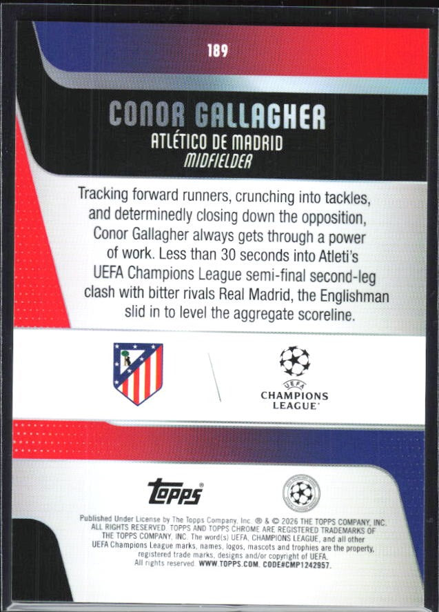 Conor Gallagher 2025-26 Topps Chrome UCC #189 – baksida