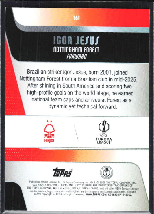 Igor Jesus 2025-26 Topps Chrome UCC #161 – baksida