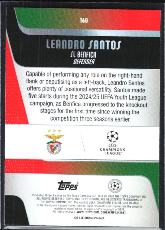 Leandro Santos 2025-26 Topps Chrome UCC #160 – baksida