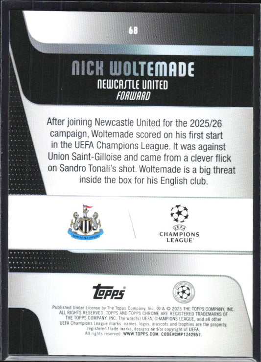 Nick Woltemade 2025-26 Topps Chrome UCC #68 – baksida