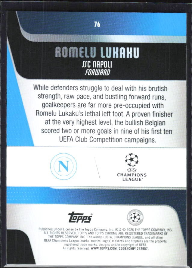 Romelu Lukaku 2025-26 Topps Chrome UCC #76 – baksida