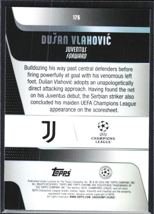 Dušan Vlahović 2025-26 Topps Chrome UCC #175 – baksida