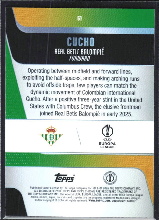 Cucho 2025-26 Topps Chrome UCC #51 – baksida