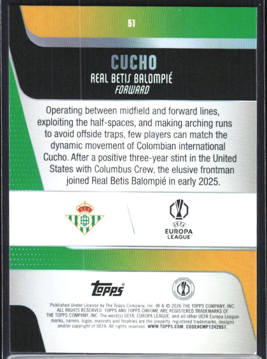Cucho 2025-26 Topps Chrome UCC #51 – baksida