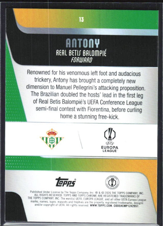 Antony 2025-26 Topps Chrome UCC #13 – baksida