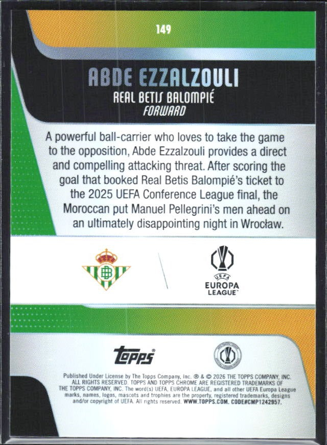 Abde Ezzalzouli 2025-26 Topps Chrome UCC #149 – baksida