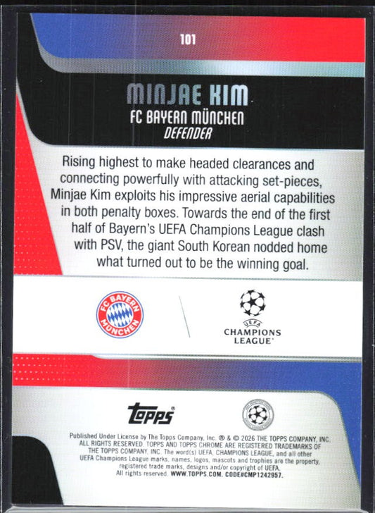 Minjae Kim 2025-26 Topps Chrome UCC #101 – baksida