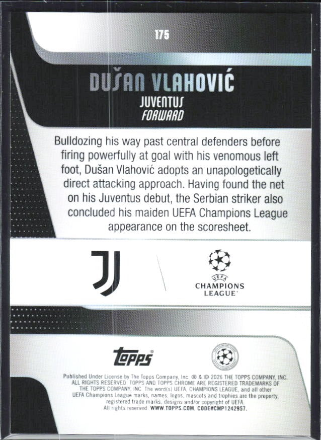 Dušan Vlahović 2025-26 Topps Chrome UCC #175 – baksida