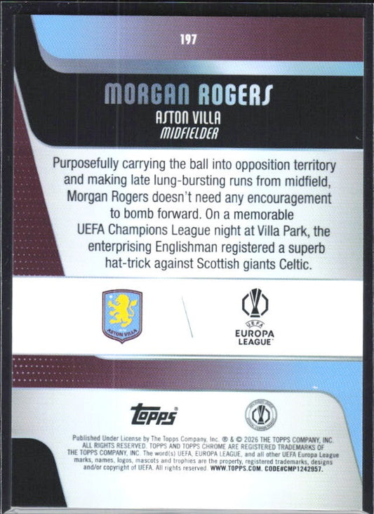 Morgan Rogers 2025-26 Topps Chrome UCC #197 – baksida