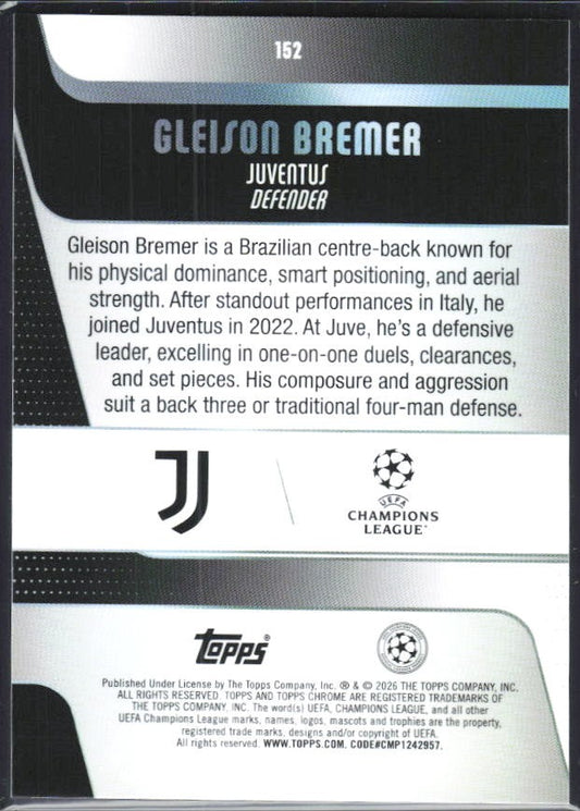 Gleison Bremer 2025-26 Topps Chrome UCC #152 – baksida