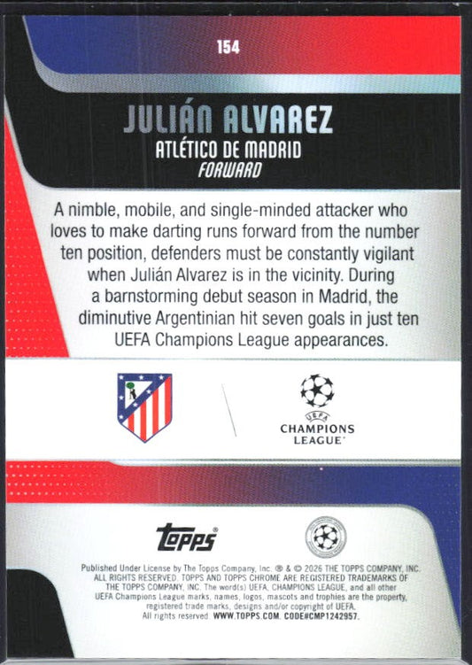 Julián Alvarez 2025-26 Topps Chrome UCC #154 – baksida