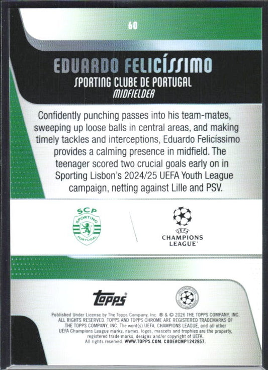 Eduardo Felicíssimo 2025-26 Topps Chrome UCC #60 – baksida