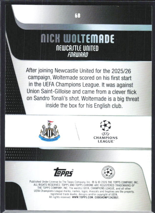 Nick Woltemade 2025-26 Topps Chrome UCC #68 – baksida