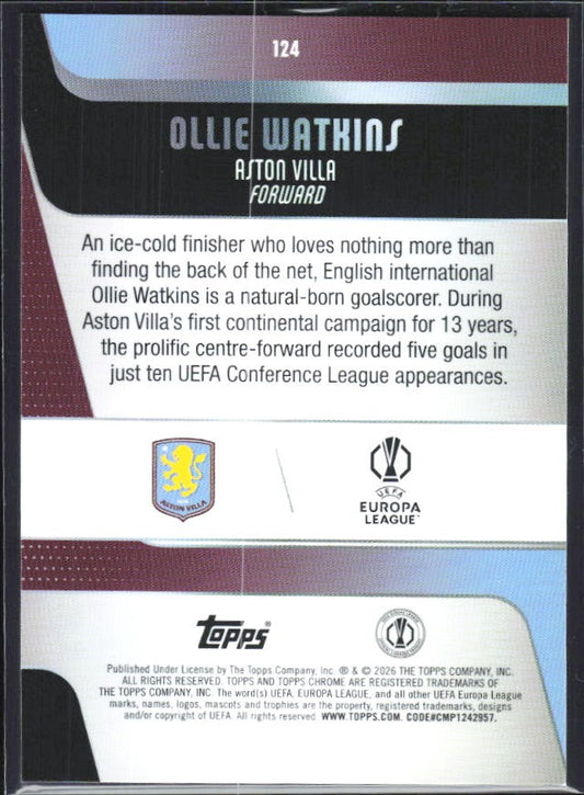 Ollie Watkins 2025-26 Topps Chrome UCC #124 – baksida