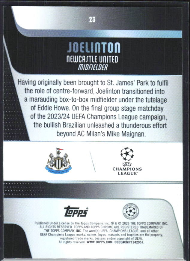 Joelinton 2025-26 Topps Chrome UCC #23 – baksida