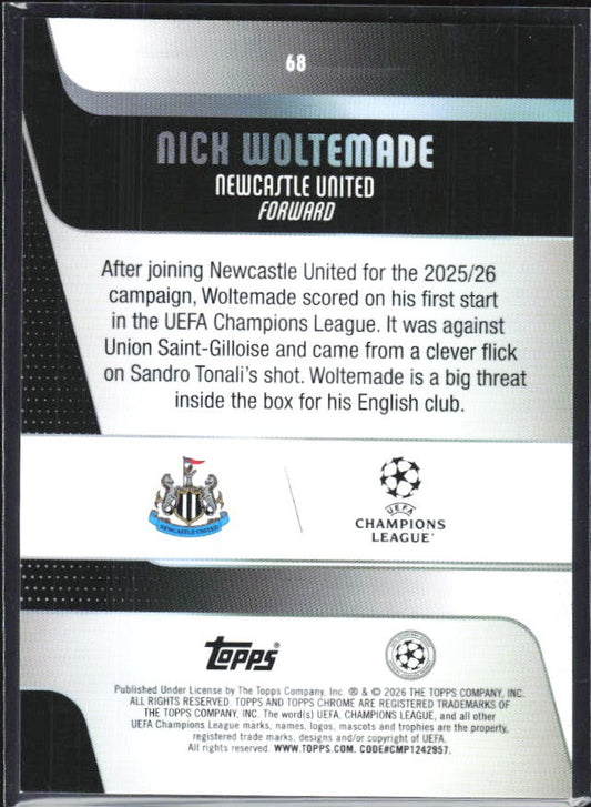 Nick Woltemade 2025-26 Topps Chrome UCC #68 – baksida