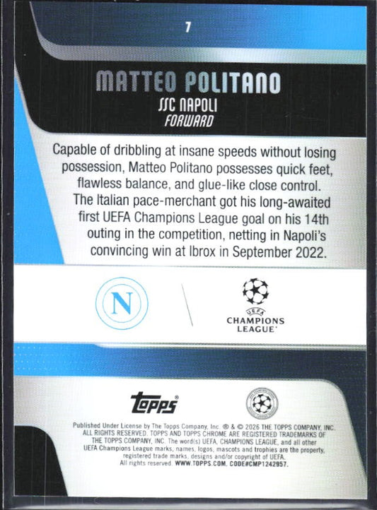 Matteo Politano 2025-26 Topps Chrome UCC #7 – baksida