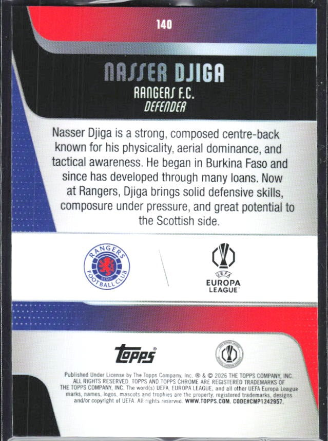 Nasser Djiga 2025-26 Topps Chrome UCC #140 – baksida