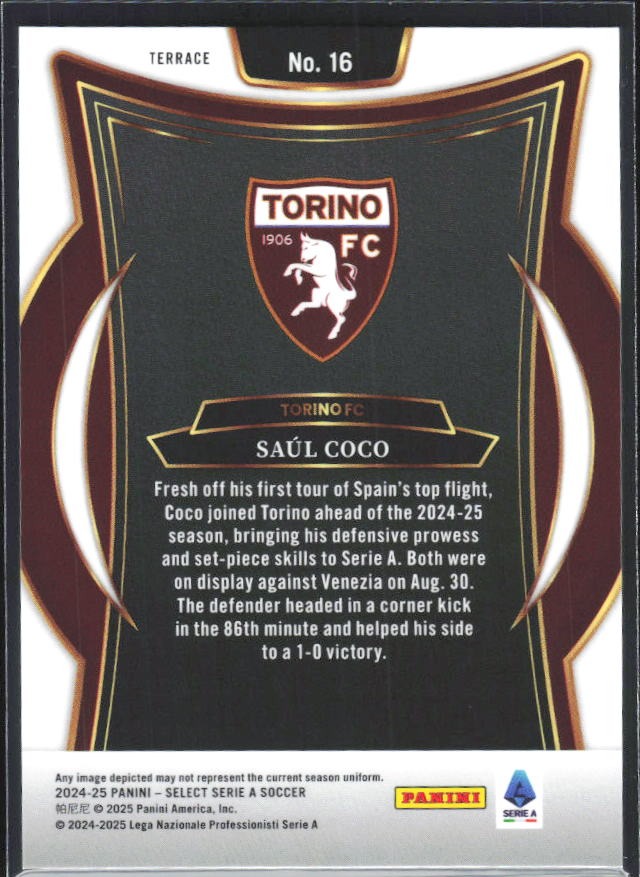 2024-25 Panini Select Serie A Saúl Coco Terrace #16 – baksida