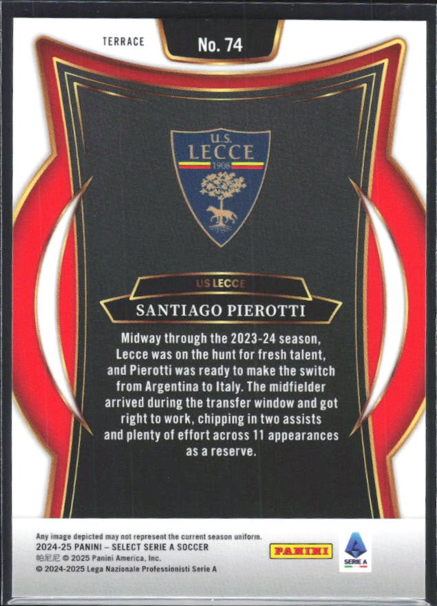 2024-25 Panini Select Serie A Santiago Pierotti Terrace #74 – baksida