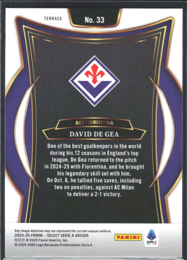 2024-25 Panini Select Serie A David de Gea Terrace #33 – baksida