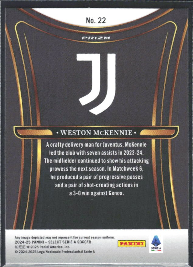 2024-25 Panini Select Serie A Weston McKennie Unstoppable Silver Prizm #22 – baksida