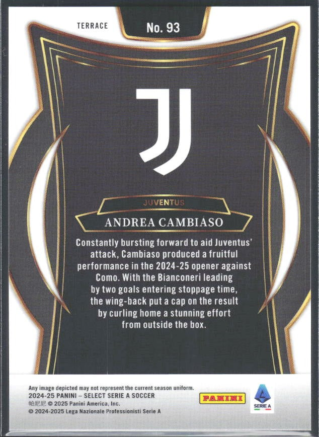 2024-25 Panini Select Serie A Andrea Cambiaso Terrace #93 – baksida