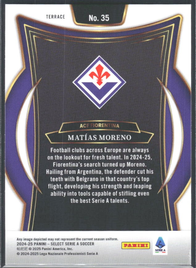 2024-25 Panini Select Serie A Matías Moreno Terrace #35 – baksida