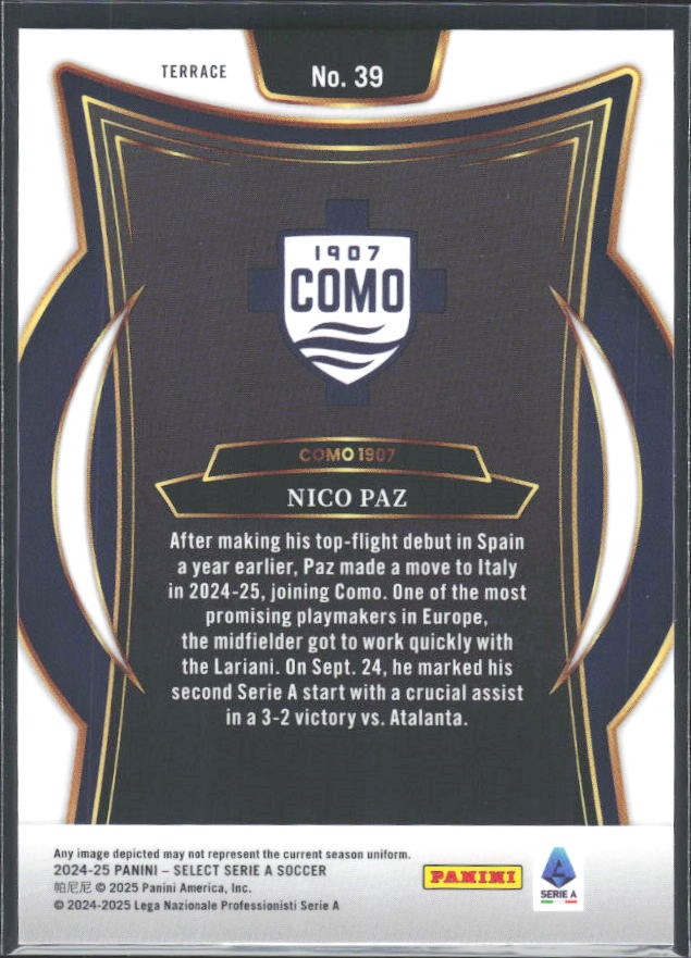 2024-25 Panini Select Serie A Nico Paz Terrace #39 – baksida
