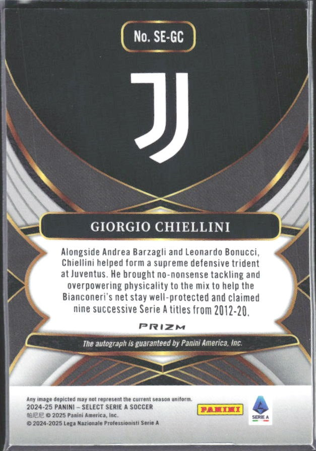 2024-25 Panini Select Serie A Giorgio Chiellini Select Signatures Red Prizm Autograf #SE-GC – baksida