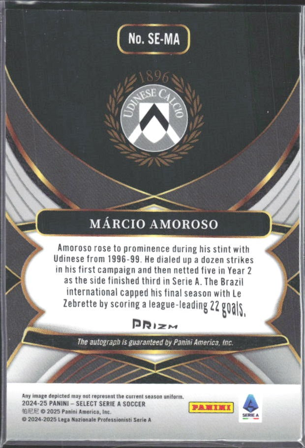 2024-25 Panini Select Serie A Márcio Amoroso Select Signatures Red Prizm Autograf #SE-MA – baksida