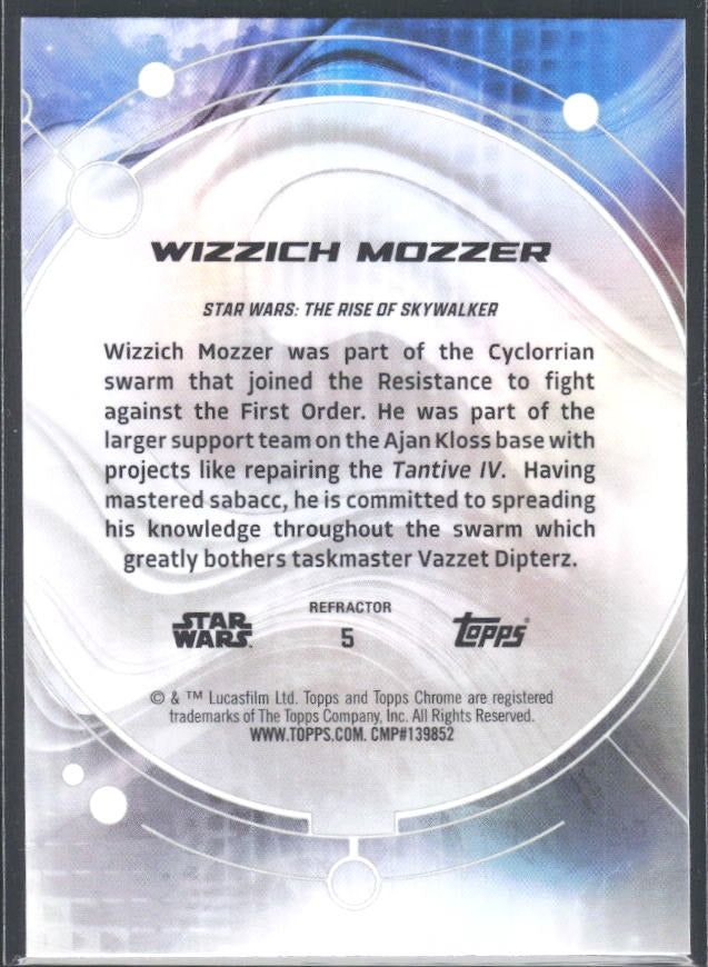2026 Topps Chrome Star Wars Wizzich Mozzer Characters Rainbow Refractor #5 – baksida