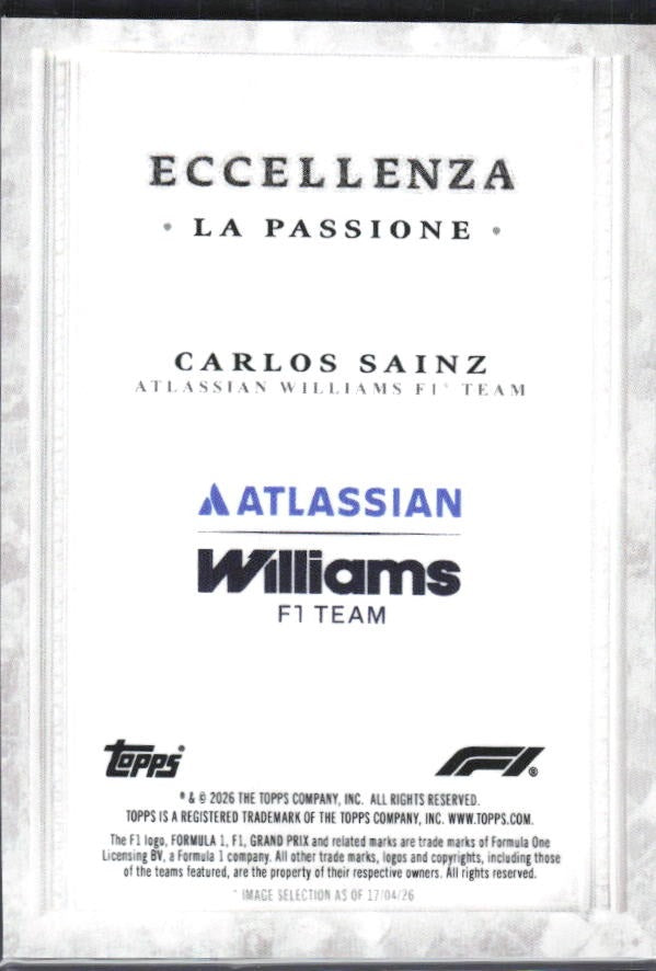 2026 Topps F1 Eccellenza Carlos Sainz La Passione – baksida