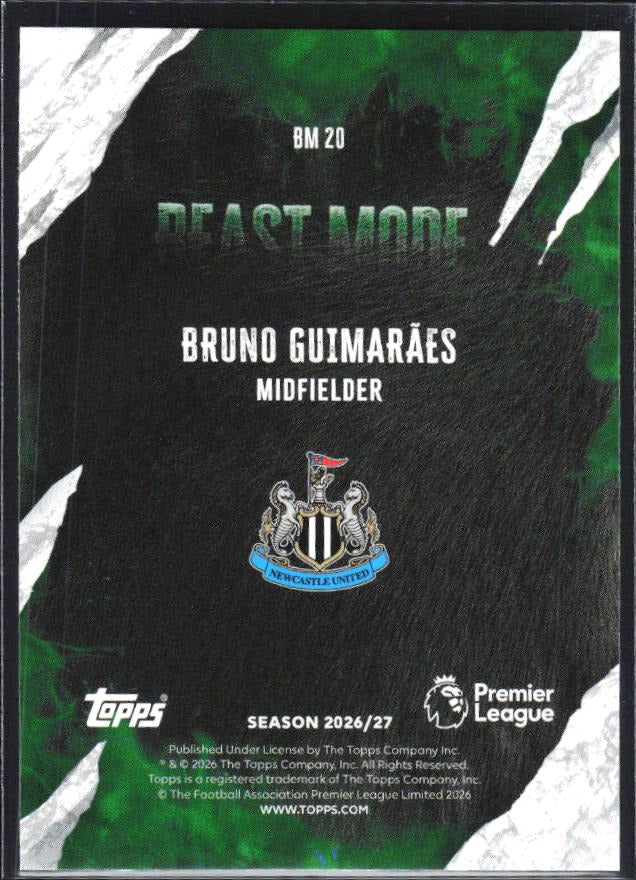 2026-27 Topps Premier League Bruno Guimarães Beast Mode #BM20 – baksida