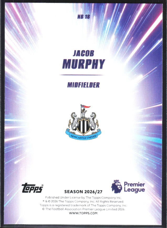 2026-27 Topps Premier League Jacob Murphy Nitro Boost #NB18 – baksida