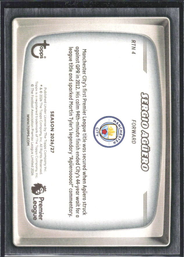 2026-27 Topps Premier League Sergio Agüero Remember the Name #RTN4 – baksida